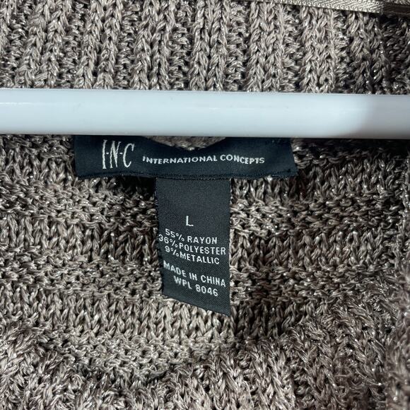 INC International Concepts Gray Dolman Sleeve Cable Knit Metallic Sweater Sz L - Picture 3 of 5